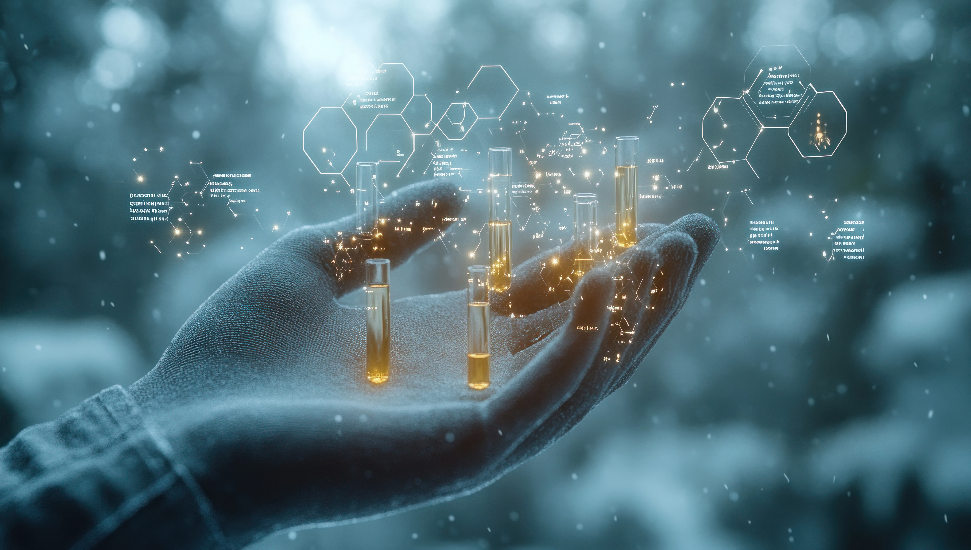 Hand holding test tubes representing advanced lubricant formulations